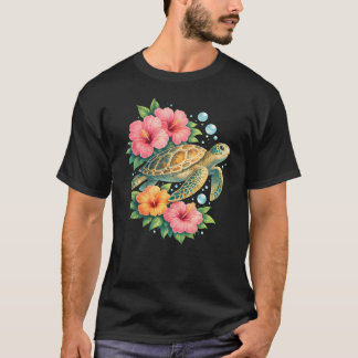 Meeresschildkröte Floral Tropischer Ozean Schildkr T-Shirt