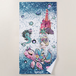 *~* Meeresschildkröte Glitzer Blonde Mermaid Burg Strandtuch