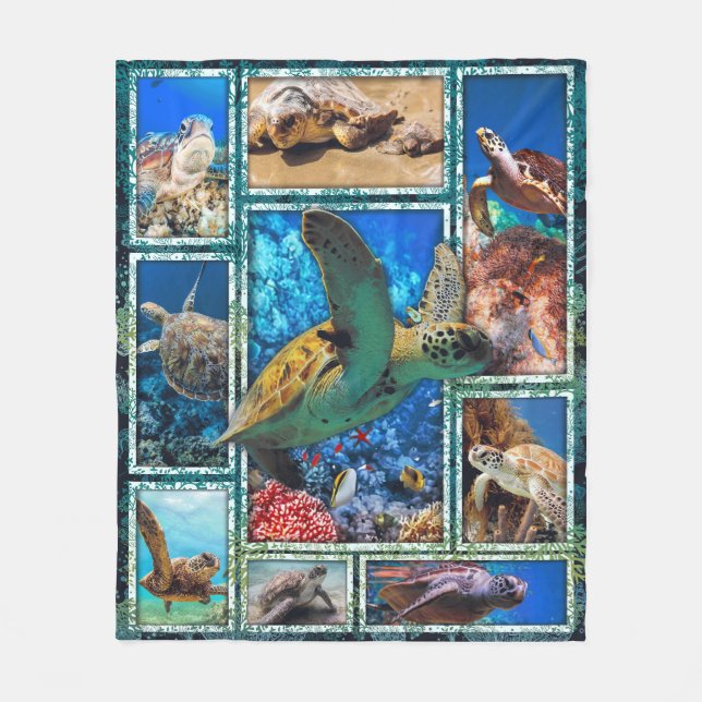 Meeresschildkröte im 3d-Meer-Quilt Fleecedecke (Vorderseite)