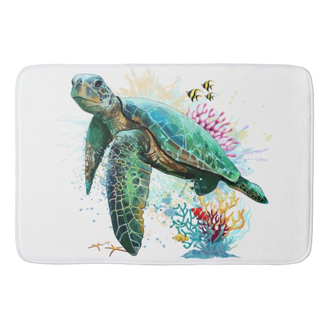 Meeresschildkröte im Unterwasser-Aquarell-Stil Badematte (Vorderseite)