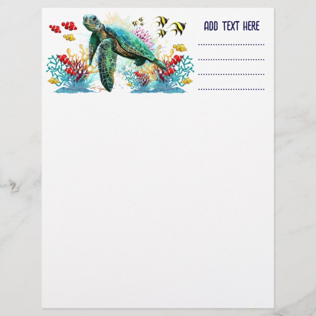 Meeresschildkröte im Unterwasser-Aquarell-Stil Briefbogen (Vorderseite)