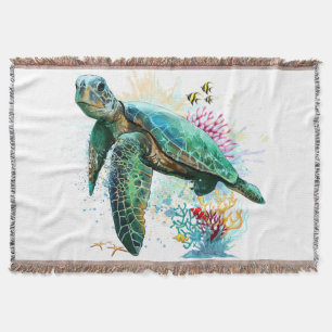Meeresschildkröte im Unterwasser-Aquarell-Stil Decke