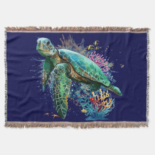 Meeresschildkröte im Unterwasser-Aquarell-Stil Decke