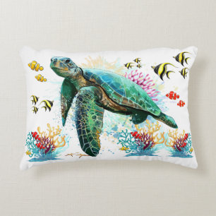 Meeresschildkröte im Unterwasser-Aquarell-Stil Dekokissen