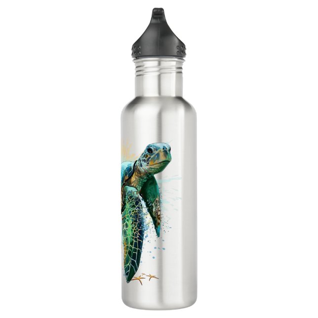 Meeresschildkröte im Unterwasser-Aquarell-Stil Edelstahlflasche (Rechts)