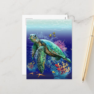 Meeresschildkröte im Unterwasser-Aquarell-Stil Feiertagspostkarte