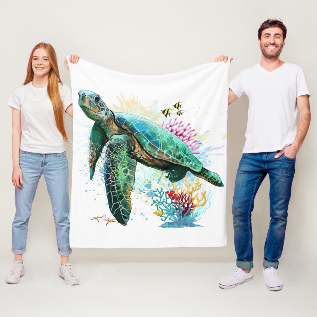 Meeresschildkröte im Unterwasser-Aquarell-Stil Fleecedecke (Beispiel)