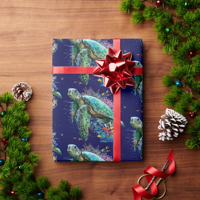 Meeresschildkröte im Unterwasser-Aquarell-Stil Geschenkpapier (Feiertagsgeschenk)