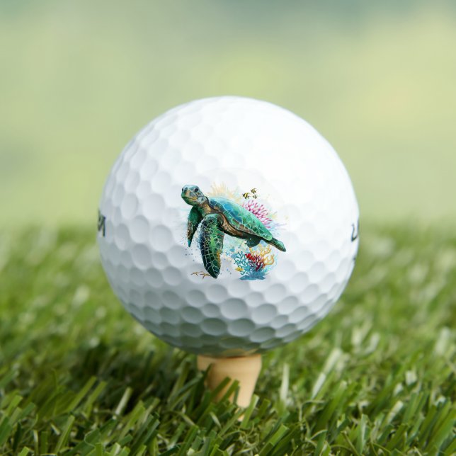 Meeresschildkröte im Unterwasser-Aquarell-Stil Golfball (Insitu T-Shirt)