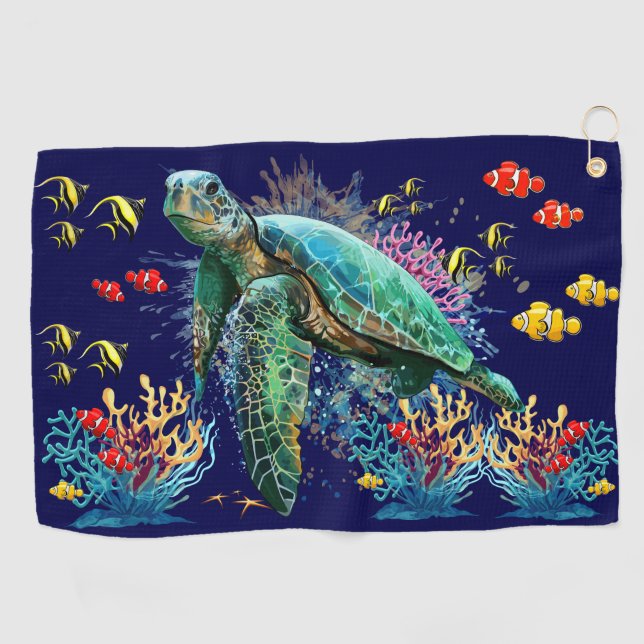 Meeresschildkröte im Unterwasser-Aquarell-Stil Golfhandtuch (Horizontal)