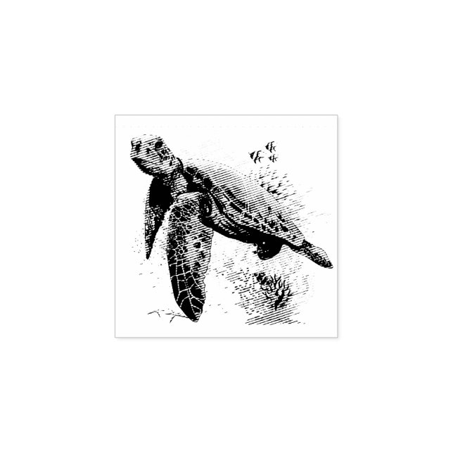 Meeresschildkröte im Unterwasser-Aquarell-Stil Gummistempel (Prägung)