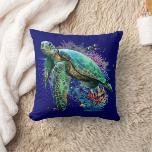 Meeresschildkröte im Unterwasser-Aquarell-Stil Kissen