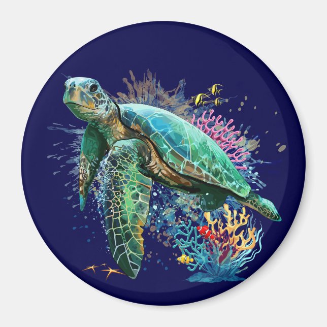 Meeresschildkröte im Unterwasser-Aquarell-Stil Magnet (Vorne)