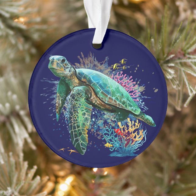 Meeresschildkröte im Unterwasser-Aquarell-Stil Ornament (Baum)