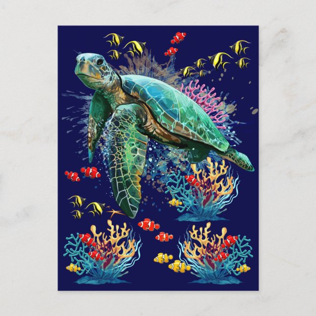 Meeresschildkröte im Unterwasser-Aquarell-Stil Postkarte (Vorderseite)