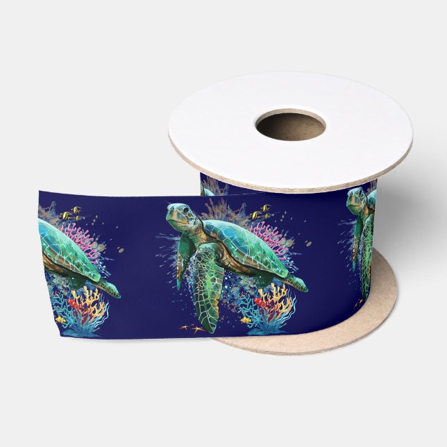 Meeresschildkröte im Unterwasser-Aquarell-Stil Satinband (Spule)