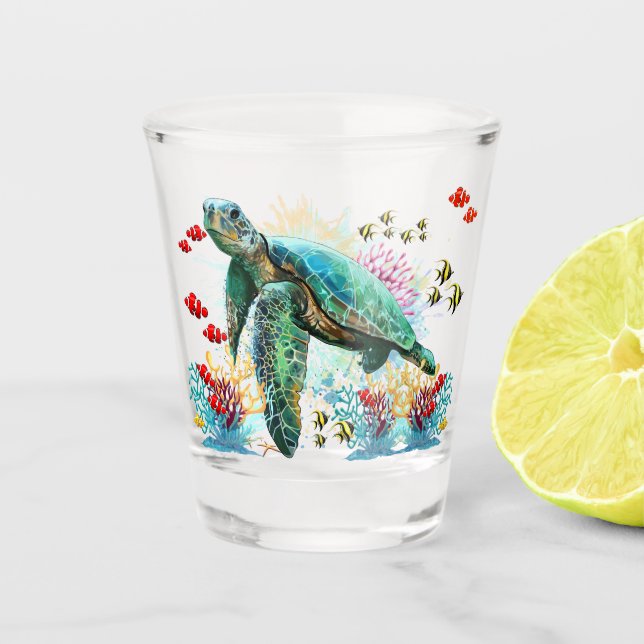 Meeresschildkröte im Unterwasser-Aquarell-Stil Schnapsglas (Vorderseite)