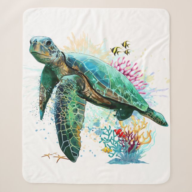 Meeresschildkröte im Unterwasser-Aquarell-Stil Sherpadecke (Vorderseite)