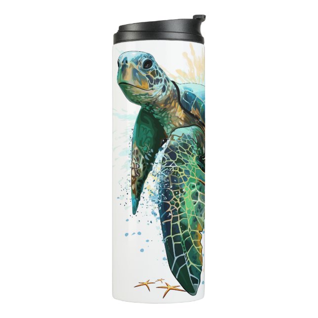 Meeresschildkröte im Unterwasser-Aquarell-Stil Thermosbecher (Nach links gedreht)