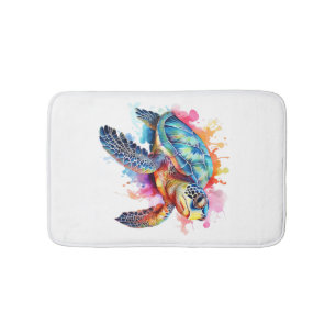 Meeresschildkröte in farbenfroher Aquarelltechnik Badematte