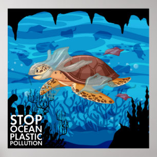 Meeresschildkröte in Plastiktüten Poster