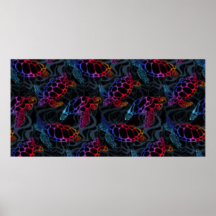 Meeresschildkröte in psychedelischen Multicolorfar Poster