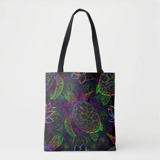 Meeresschildkröte in psychedelischen Multicolorfar Tasche (Vorderseite)