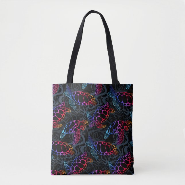 Meeresschildkröte in psychedelischen Multicolorfar Tasche (Vorderseite)