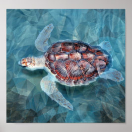 Meeresschildkröte in türkisfarbenen Wellen Poster
