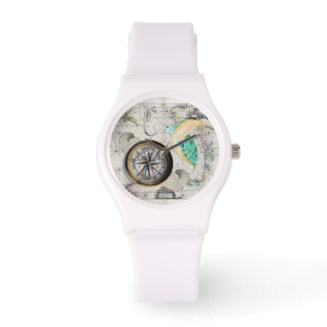 Meeresschildkröte Karte Beige Armbanduhr (Vorderseite)