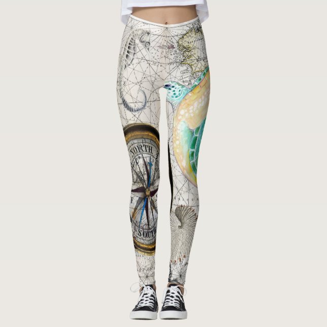 Meeresschildkröte Karte Beige Leggings (Vorderseite)