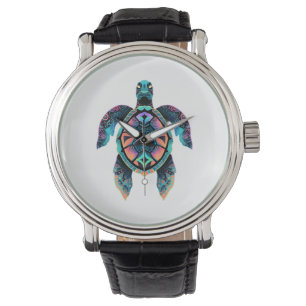 Meeresschildkröte Mandala Sea Ocean Tierwerk Boho Armbanduhr