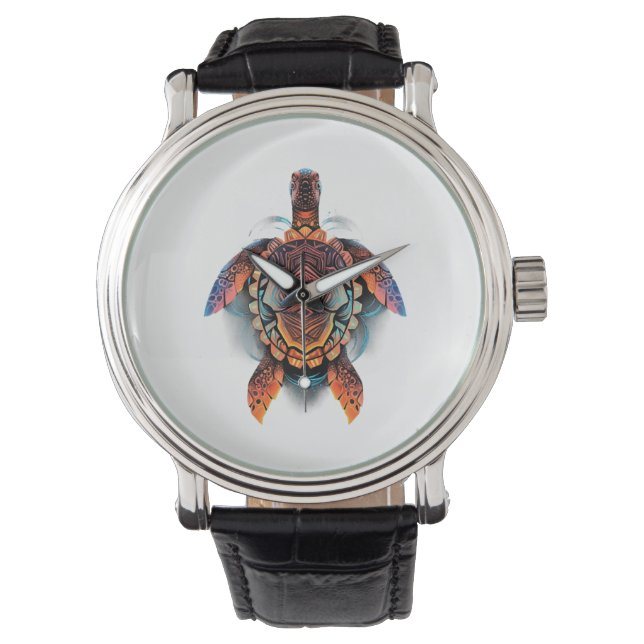 Meeresschildkröte Mandala Sea Ocean Tierwerk Boho Armbanduhr (Vorderseite)