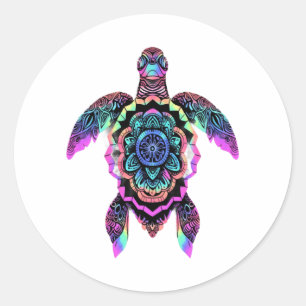 Meeresschildkröte Mandala Sea Ocean Tierwerk Boho Runder Aufkleber