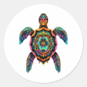 Meeresschildkröte Mandala Sea Ocean Tierwerk Boho Runder Aufkleber