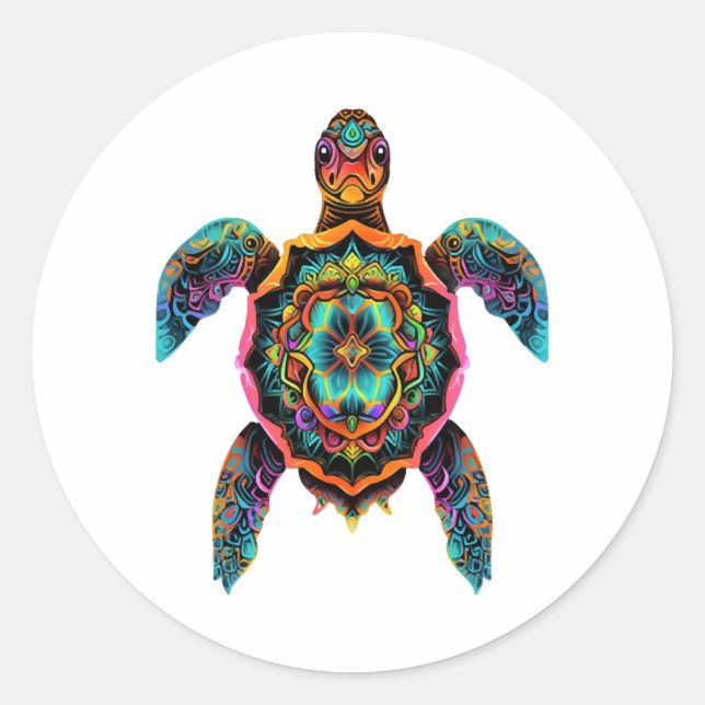 Meeresschildkröte Mandala Sea Ocean Tierwerk Boho Runder Aufkleber (Vorderseite)