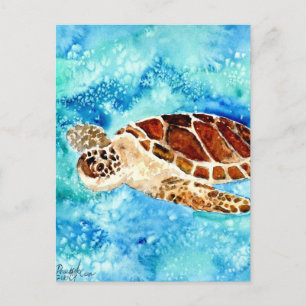 Meeresschildkröte Meereswelt Aquarellmalerei Postkarte