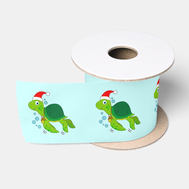 Meeresschildkröte mit Weihnachtsmannmütze 3" Satinband (Spule)