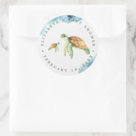 Meeresschildkröte | Ocean Baby Showfavor Runder Aufkleber