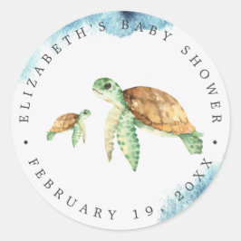 Meeresschildkröte | Ocean Baby Showfavor Runder Aufkleber