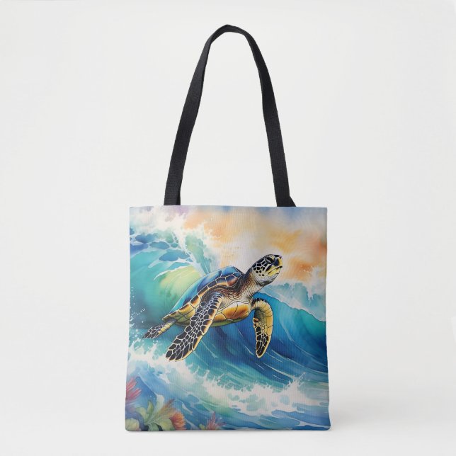 Meeresschildkröte Reiten im Wasser Tasche (Vorderseite)