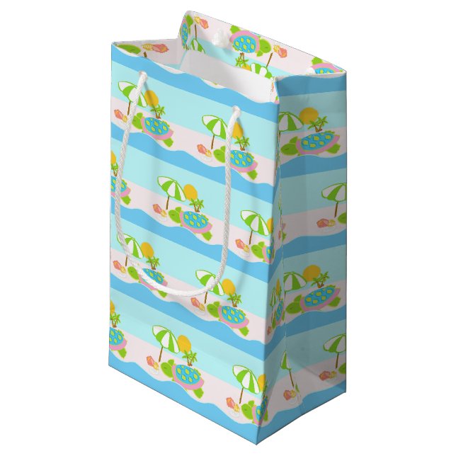 Meeresschildkröte-rosa Aqua-kleine Geschenk-Tasche Kleine Geschenktüte (Vorderseite Schrägansicht)
