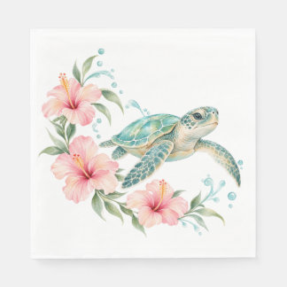 Meeresschildkröte & Rosa Hibiskus-Tropen-Serviette Serviette