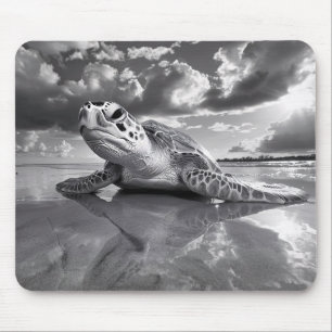 Meeresschildkröte Schwarz-Weiß-Kunst Mousepad