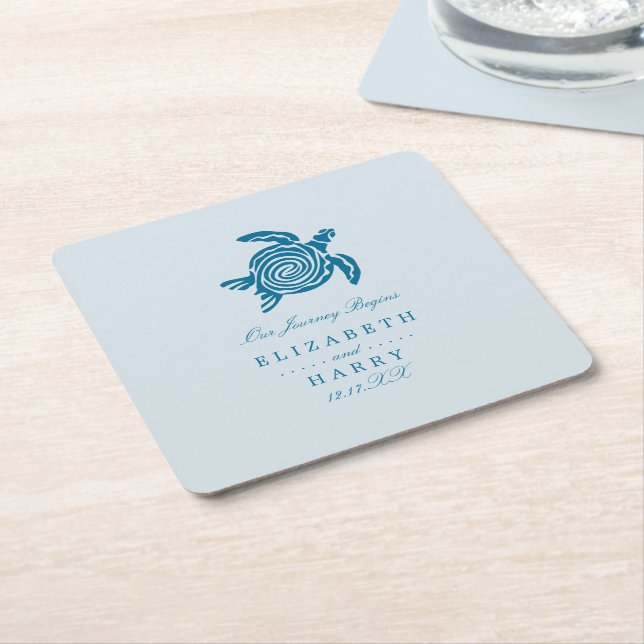 Meeresschildkröte, Sea Blue Beach Hochzeit Rechteckiger Pappuntersetzer (angewinkelt)