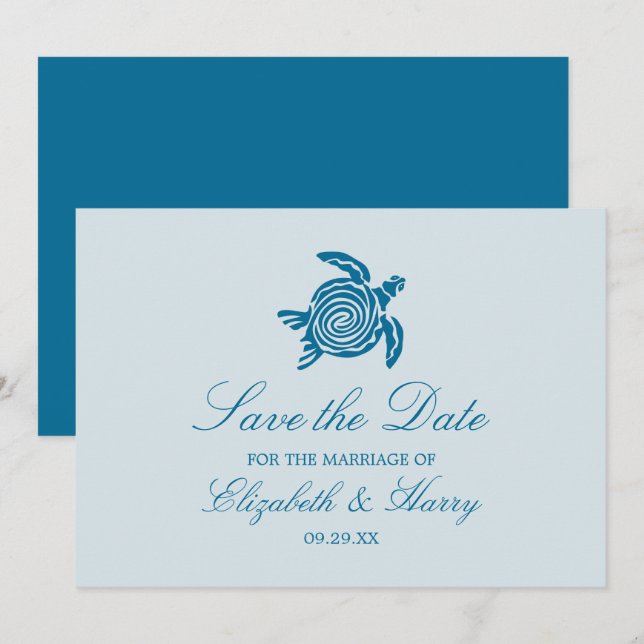 Meeresschildkröte, Sea Blue Beach Hochzeit Save The Date (Vorne/Hinten)