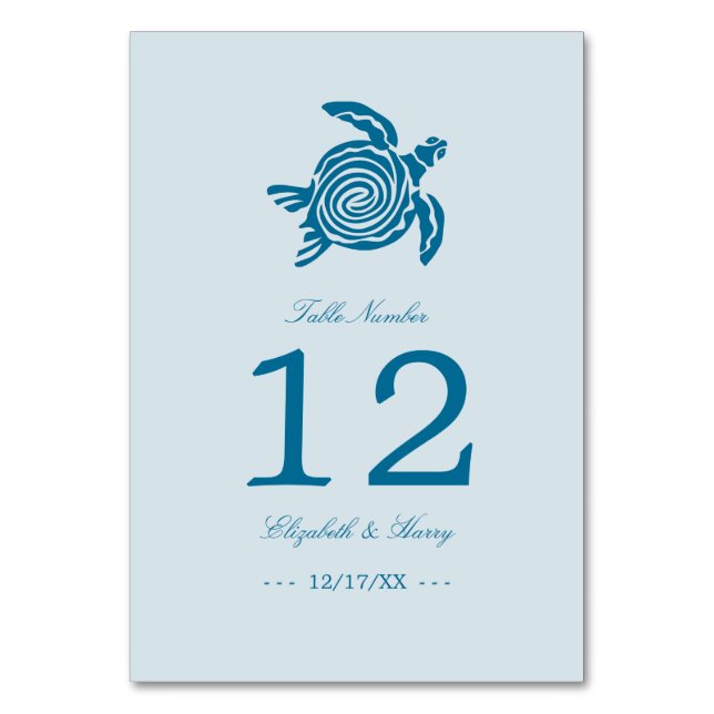 Meeresschildkröte, Sea Blue Beach Hochzeit Tischnummer (Vorderseite)
