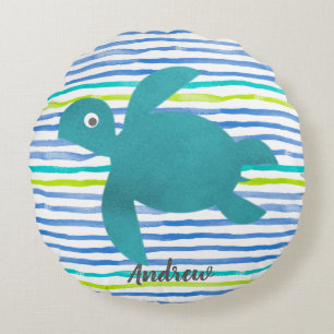 Meeresschildkröte Shibori Welle und Streifen Rundes Kissen