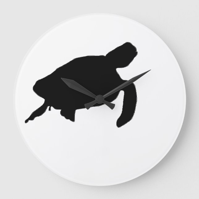 Meeresschildkröte-Silhouette Große Wanduhr (Vorderseite)