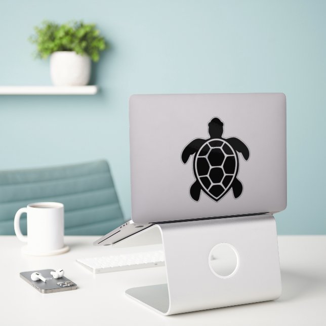 Meeresschildkröte-Silhouette Minimalistisch Aufkleber (Laptop auf Schreibtisch)